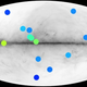 Posición de las 14 fuentes de rayos gamma que podrían tener su origen en antiestrellas.